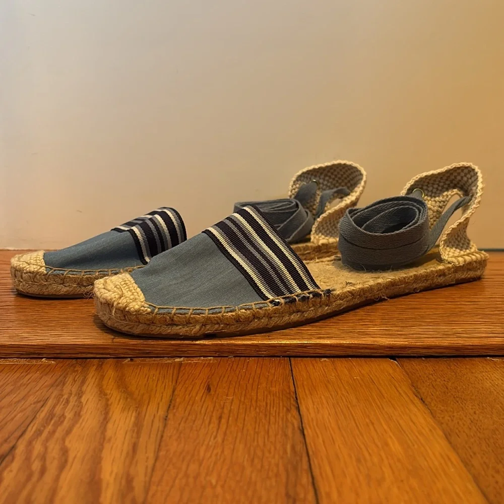 J Crew Factory Striped Lace-Up Espadrille Flats in Chambray